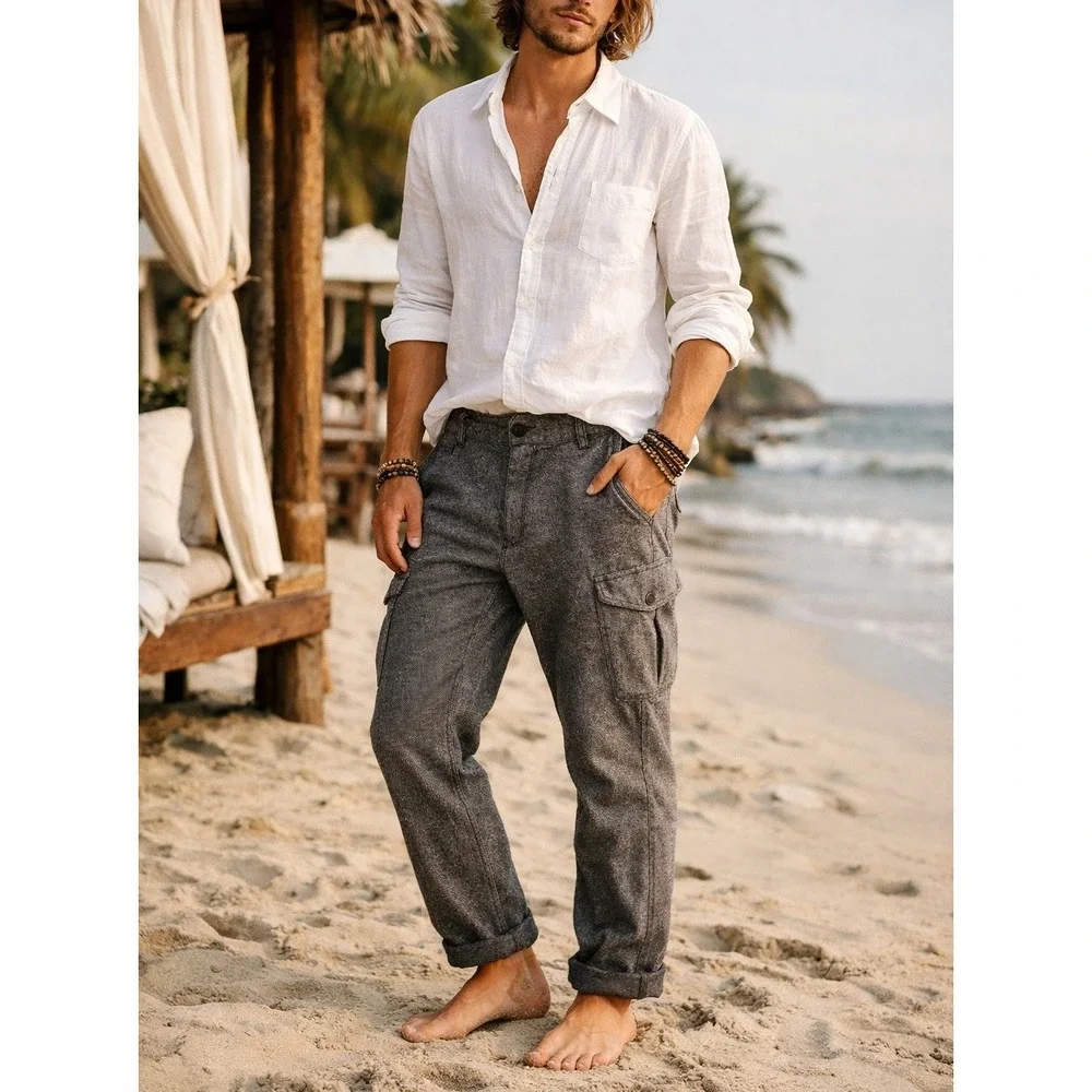 Jeremiah Sz 36 Gray Cotton Blend Raw Hem Cargo Pants Nomadic Boho‎ Granola